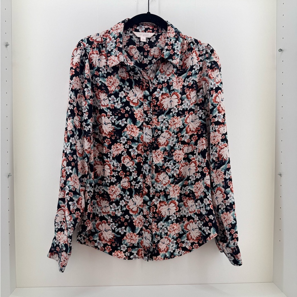 LC Lauren Conrad Floral Blouse - Black and Pink